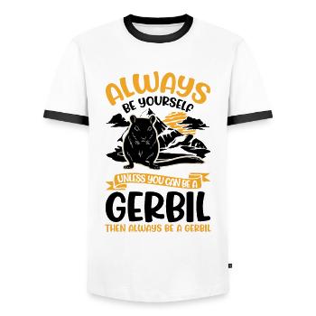 Gerbil Gift Racing Rat Gerbil - Men's Ringer Shirt - white/black - Front - AI Model Female 172 light (172cm) & AI Model Male 178 dark (178cm)