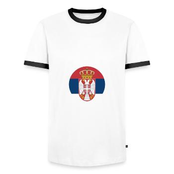 Serbien Spruch serbische Flagge - Männer Kontrast-T-Shirt - Weiß/Schwarz - Vorne - AI Model Female 172 light (172cm) & AI Model Male 178 dark (178cm)