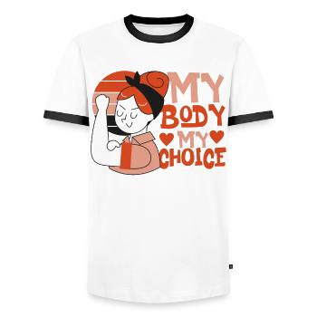Féministe Mon corps Mon choix - T-shirt contrasté Homme - blanc/noir - Devant - AI Model Female 172 light (172cm) & AI Model Male 178 dark (178cm)