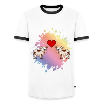 Kuh Comic Paar Liebe - Männer Kontrast-T-Shirt - Weiß/Schwarz - Vorne - AI Model Female 172 light (172cm) & AI Model Male 178 dark (178cm)