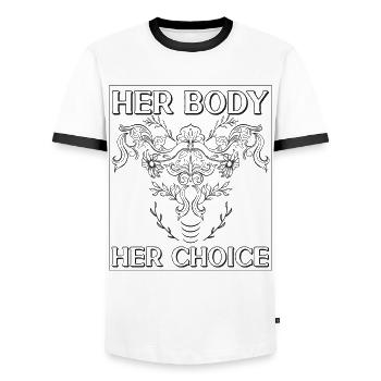 Feminist Her Body Her Choice - Männer Kontrast-T-Shirt - Weiß/Schwarz - Vorne - AI Model Female 172 light (172cm) & AI Model Male 178 dark (178cm)