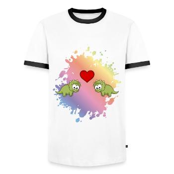 Dinosaurier triceratops Paar Liebe - Männer Kontrast-T-Shirt - Weiß/Schwarz - Vorne - AI Model Female 172 light (172cm) & AI Model Male 178 dark (178cm)