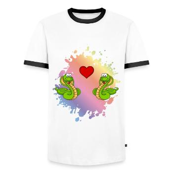 Snake Cobra Comic Couple Love - T-shirt contrasté Homme - blanc/noir - Devant - AI Model Female 172 light (172cm) & AI Model Male 178 dark (178cm)