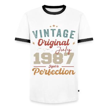 Juillet 1987 Anniversaire Juillet 1987 Original 1987 Juillet - T-shirt contrasté Homme - blanc/noir - Devant - AI Model Female 172 light (172cm) & AI Model Male 178 dark (178cm)