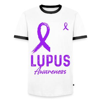 Lupus Awareness Monat - Männer Kontrast-T-Shirt - Weiß/Schwarz - Vorne - AI Model Female 172 light (172cm) & AI Model Male 178 dark (178cm)