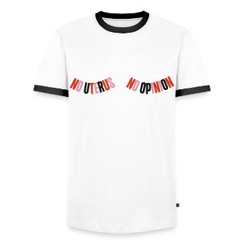 Feminist No Uterus No Opinion - Männer Kontrast-T-Shirt - Weiß/Schwarz - Vorne - AI Model Female 172 light (172cm) & AI Model Male 178 dark (178cm)