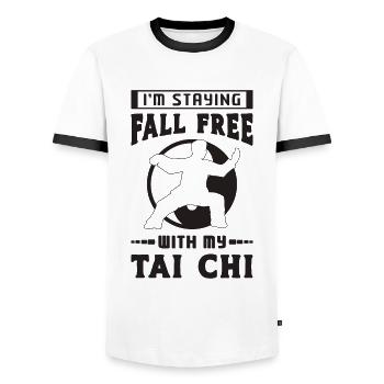 I'm Staying Fall Free With My Qigong Tai Chi Lover - Men's Ringer Shirt - white/black - Front - AI Model Female 172 light (172cm) & AI Model Male 178 dark (178cm)