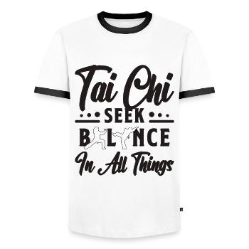Tai Chi Seek Balance In All Qigong Tai Chi Lover - Men's Ringer Shirt - white/black - Front - AI Model Female 172 light (172cm) & AI Model Male 178 dark (178cm)
