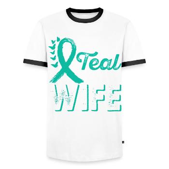 Portez des sarcelles pour le soutien du - T-shirt contrasté Homme - blanc/noir - Devant - AI Model Female 172 light (172cm) & AI Model Male 178 dark (178cm)