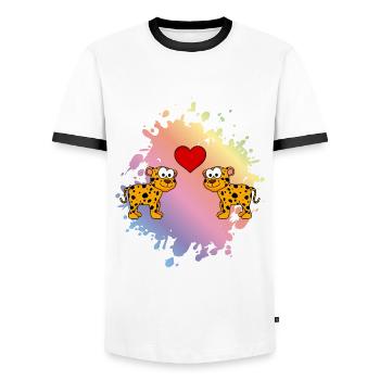 Amour de couple comique léopard - T-shirt contrasté Homme - blanc/noir - Devant - AI Model Female 172 light (172cm) & AI Model Male 178 dark (178cm)
