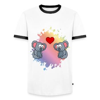 Koala Comic Couple Amour - T-shirt contrasté Homme - blanc/noir - Devant - AI Model Female 172 light (172cm) & AI Model Male 178 dark (178cm)