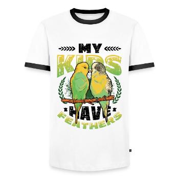 Mes enfants ont des plumes, des perruches, des oiseaux - T-shirt contrasté Homme - blanc/noir - Devant - AI Model Female 172 light (172cm) & AI Model Male 178 dark (178cm)