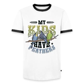 Mes enfants ont des plumes, des perruches, des oiseaux - T-shirt contrasté Homme - blanc/noir - Devant - AI Model Female 172 light (172cm) & AI Model Male 178 dark (178cm)