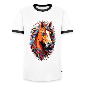 Cute Horse Design - Colorful Horse Silhouette - Men's Ringer Shirt - white/black - Front - AI Model Female 172 light (172cm) & AI Model Male 178 dark (178cm)