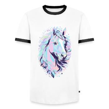 Cute Horse Design - Colorful Horse Silhouette - Men's Ringer Shirt - white/black - Front - AI Model Female 172 light (172cm) & AI Model Male 178 dark (178cm)