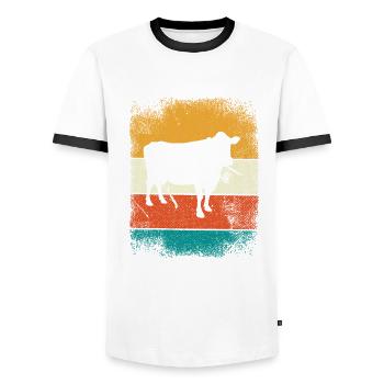 Cow Animal Farmer Moo Retro Farm Gift - Men's Ringer Shirt - white/black - Front - AI Model Female 172 light (172cm) & AI Model Male 178 dark (178cm)