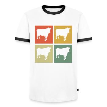 Cow Animal Farmer Moo Retro Farm Gift - Men's Ringer Shirt - white/black - Front - AI Model Female 172 light (172cm) & AI Model Male 178 dark (178cm)