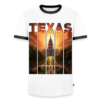 Texas Motif Horse Rides Into The Sunset - Men's Ringer Shirt - white/black - Front - AI Model Female 172 light (172cm) & AI Model Male 178 dark (178cm)