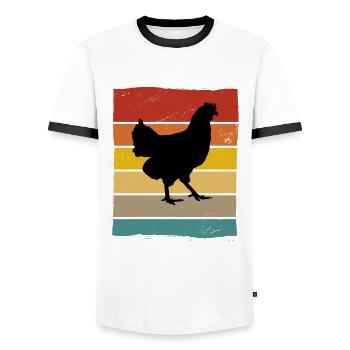 Chickens Retro Rooster Farmer Retro Farm Gift - Men's Ringer Shirt - white/black - Front - AI Model Female 172 light (172cm) & AI Model Male 178 dark (178cm)