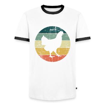 Chicken Chickens Rooster Farmer Retro Farm Gift - Men's Ringer Shirt - white/black - Front - AI Model Female 172 light (172cm) & AI Model Male 178 dark (178cm)