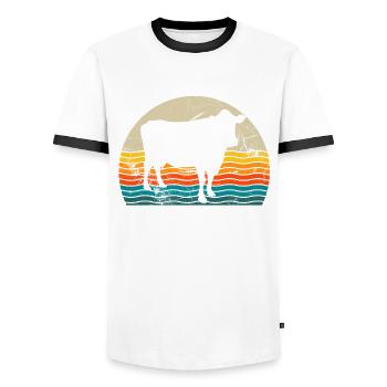 Cow Animal Farmer Moo Retro Farm Gift - Men's Ringer Shirt - white/black - Front - AI Model Female 172 light (172cm) & AI Model Male 178 dark (178cm)