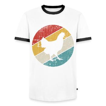 Chicken Chickens Rooster Farmer Retro Farm Gift - Men's Ringer Shirt - white/black - Front - AI Model Female 172 light (172cm) & AI Model Male 178 dark (178cm)