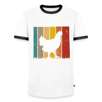 Chicken Chickens Rooster Farmer Retro Farm Gift - Men's Ringer Shirt - white/black - Front - AI Model Female 172 light (172cm) & AI Model Male 178 dark (178cm)