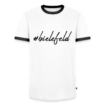 Bielefeld - Männer Kontrast-T-Shirt - Weiß/Schwarz - Vorne - AI Model Female 172 light (172cm) & AI Model Male 178 dark (178cm)