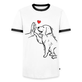 Cute Golden Retriever Love Golden Retriever - Men's Ringer Shirt - white/black - Front - AI Model Female 172 light (172cm) & AI Model Male 178 dark (178cm)