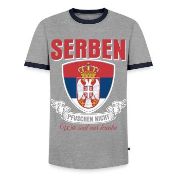 Serbie Drapeau serbe - T-shirt contrasté Homme - gris/marine  - Devant - AI Model Female 172 light (172cm) & AI Model Male 178 light (178cm)