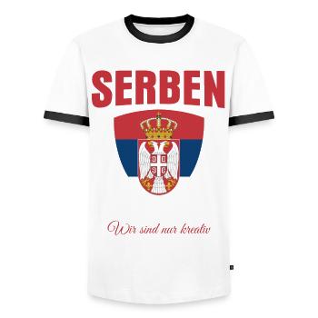 Serbia Serbian flag - Men's Ringer Shirt - white/black - Front - AI Model Female 172 light (172cm) & AI Model Male 178 dark (178cm)