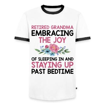 Grand-mère retraitée Pension de retraite Grand-mère Reti - T-shirt contrasté Homme - blanc/noir - Devant - AI Model Female 172 light (172cm) & AI Model Male 178 dark (178cm)