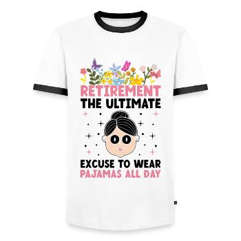 Grand-mère retraitée Pension de retraite Grand-mère Reti - T-shirt contrasté Homme - blanc/noir - Devant - AI Model Female 172 light (172cm) & AI Model Male 178 dark (178cm)