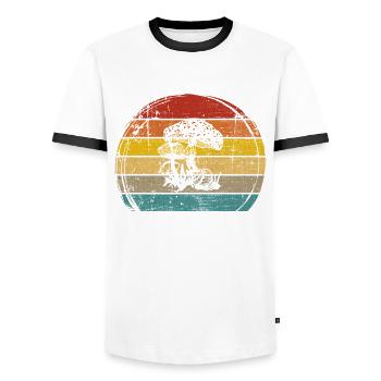Mushroom Mushrooms Boletus Toadstool Retro Gift - Men's Ringer Shirt - white/black - Front - AI Model Female 172 light (172cm) & AI Model Male 178 dark (178cm)