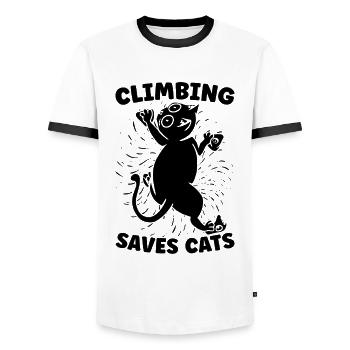 Climbing Saves Cats Bouldering Lover Rock Climber - Männer Kontrast-T-Shirt - Weiß/Schwarz - Vorne - AI Model Female 172 light (172cm) & AI Model Male 178 dark (178cm)