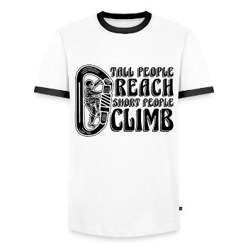 Tall People Reach Short Bouldering Rock Climber - Men's Ringer Shirt - white/black - Front - AI Model Female 172 light (172cm) & AI Model Male 178 dark (178cm)