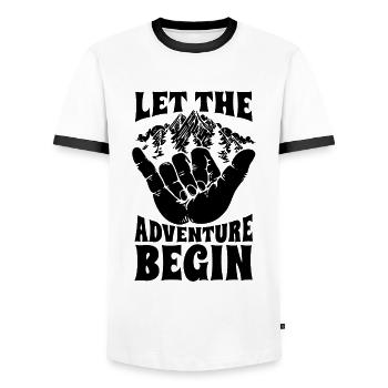 Let The Adventure Begin Climbing Rock Climber - Männer Kontrast-T-Shirt - Weiß/Schwarz - Vorne - AI Model Female 172 light (172cm) & AI Model Male 178 dark (178cm)
