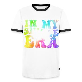 Dans mon époque de célibataire - T-shirt contrasté Homme - blanc/noir - Devant - AI Model Female 172 light (172cm) & AI Model Male 178 dark (178cm)