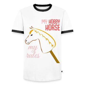 Hobbyhorse Hobby Horse - Männer Kontrast-T-Shirt - Weiß/Schwarz - Vorne - AI Model Female 172 light (172cm) & AI Model Male 178 dark (178cm)