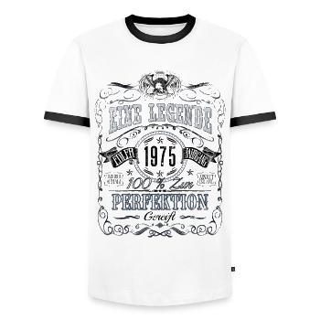 Jahrgang 1975 Eine Legende Vintage 1975 Geburtstag - Männer Kontrast-T-Shirt - Weiß/Schwarz - Vorne - AI Model Female 172 light (172cm) & AI Model Male 178 dark (178cm)