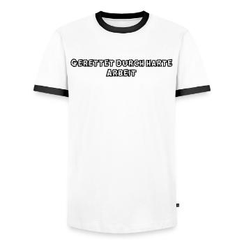 Feuerwehr - Gerettet durch harte Arbeit - Männer Kontrast-T-Shirt - Weiß/Schwarz - Vorne - AI Model Female 172 light (172cm) & AI Model Male 178 dark (178cm)