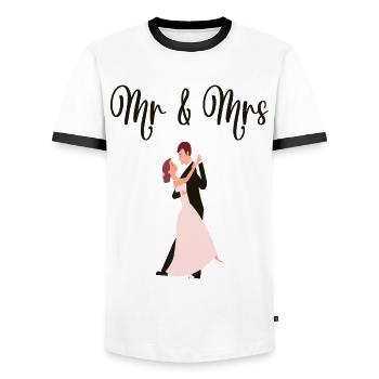 Mr & Mrs Hochzeit Verlobung Heiraten - Männer Kontrast-T-Shirt - Weiß/Schwarz - Vorne - AI Model Female 172 light (172cm) & AI Model Male 178 dark (178cm)