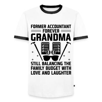 Pensionierte Oma Rentner Pension Buchhalter Bank - Männer Kontrast-T-Shirt - Weiß/Schwarz - Vorne - AI Model Female 172 light (172cm) & AI Model Male 178 dark (178cm)