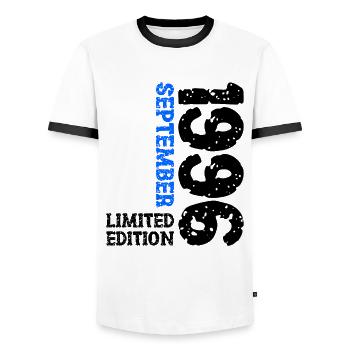 1996 September Limited Edition 27. Geburtstag Deko - Männer Kontrast-T-Shirt - Weiß/Schwarz - Vorne - AI Model Female 172 light (172cm) & AI Model Male 178 dark (178cm)