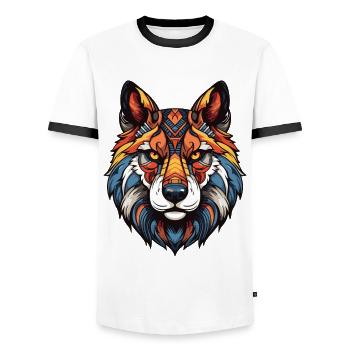 Akita Hund Portrait - Männer Kontrast-T-Shirt - Weiß/Schwarz - Vorne - AI Model Female 172 light (172cm) & AI Model Male 178 dark (178cm)