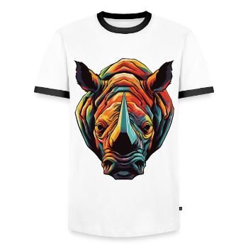 Rhinoceros Portrait - Men's Ringer Shirt - white/black - Front - AI Model Female 172 light (172cm) & AI Model Male 178 dark (178cm)