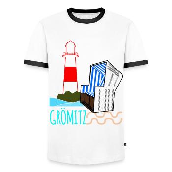 Verrückt nach Grömitz - Männer Kontrast-T-Shirt - Weiß/Schwarz - Vorne - AI Model Female 172 light (172cm) & AI Model Male 178 dark (178cm)