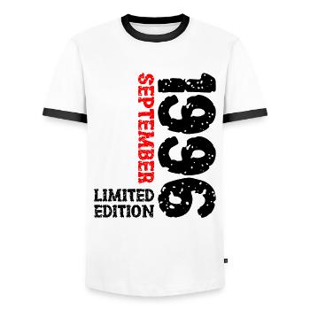 1996 September Limited Edition 27. Geburtstag Deko - Männer Kontrast-T-Shirt - Weiß/Schwarz - Vorne - AI Model Female 172 light (172cm) & AI Model Male 178 dark (178cm)