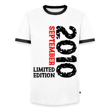 2010 September Limited Edition 13. Geburtstag Deko - Männer Kontrast-T-Shirt - Weiß/Schwarz - Vorne - AI Model Female 172 light (172cm) & AI Model Male 178 dark (178cm)