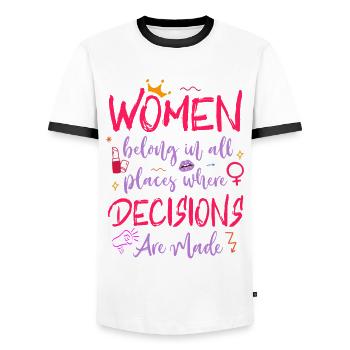 Feminist Women Belong In All - Men's Ringer Shirt - white/black - Front - AI Model Female 172 light (172cm) & AI Model Male 178 dark (178cm)